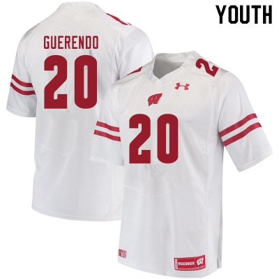 Youth Wisconsin Badgers NCAA #20 Isaac Guerendo White Authentic Under Armour Stitched College Football Jersey IY31B13MX
